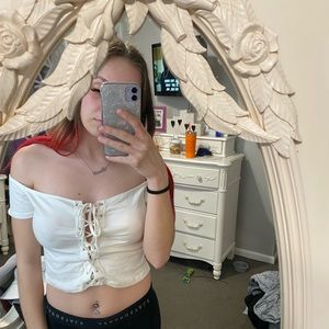 Off the shoulder lace up shirt